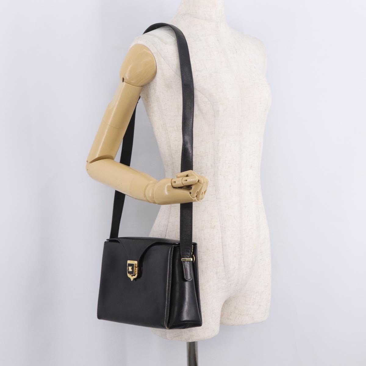 CELINE Shoulder Bag Leather Black Gold Auth 210039