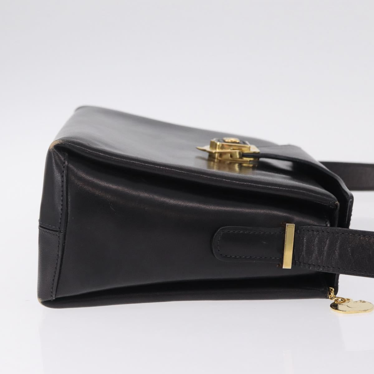 CELINE Shoulder Bag Leather Black Gold Auth 210039