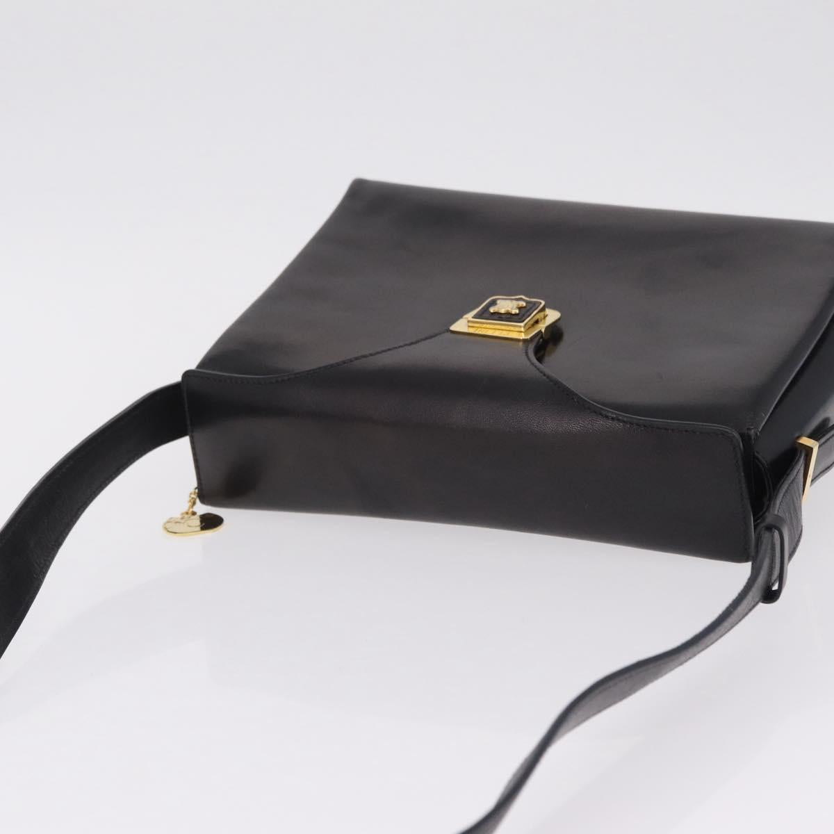 CELINE Shoulder Bag Leather Black Gold Auth 210039