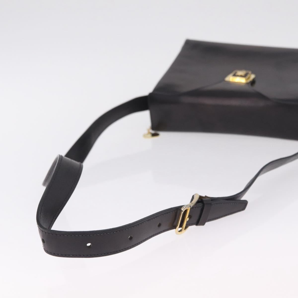 CELINE Shoulder Bag Leather Black Gold Auth 210039