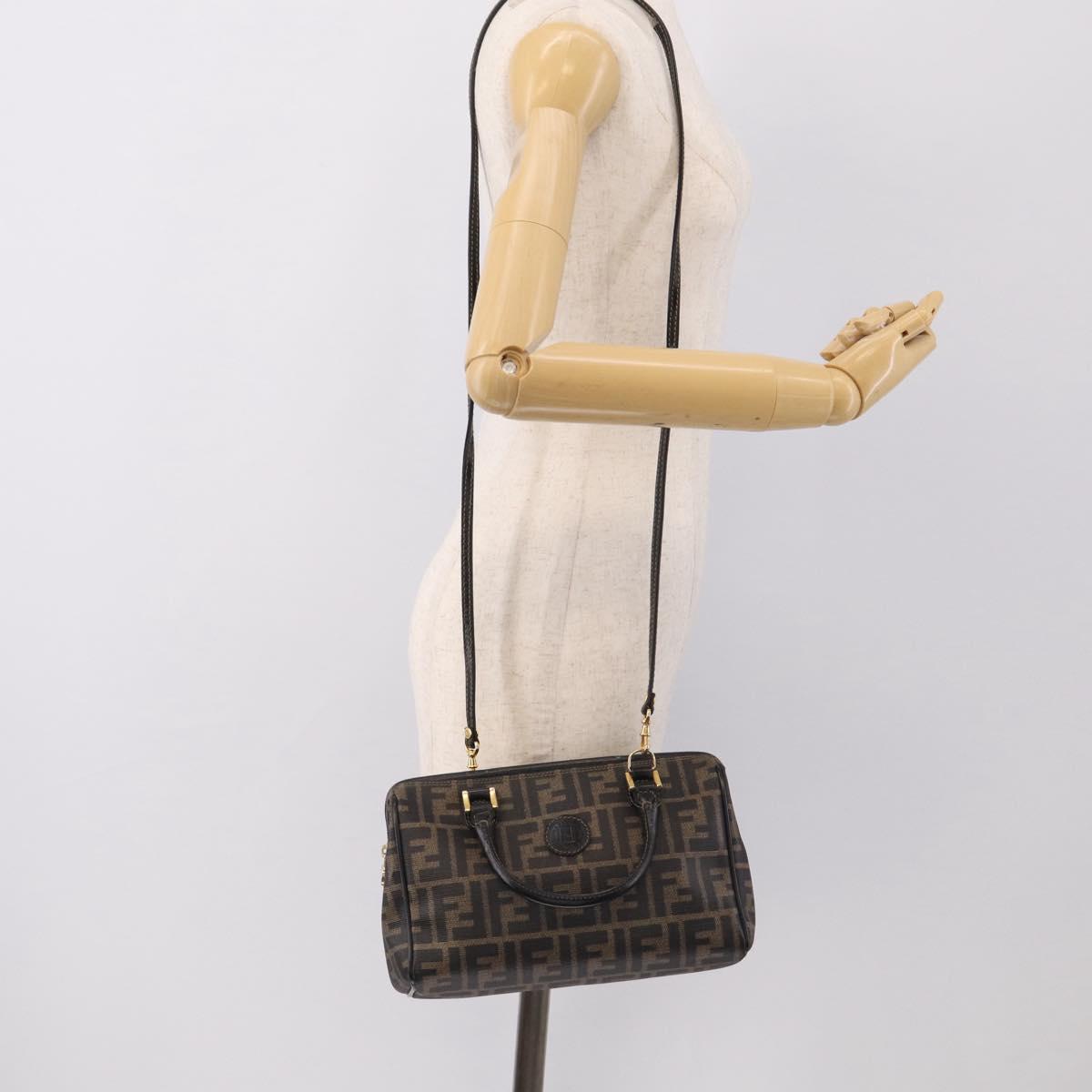 FENDI Zucca Canvas Hand Bag PVC 2way Black Brown Auth 210043