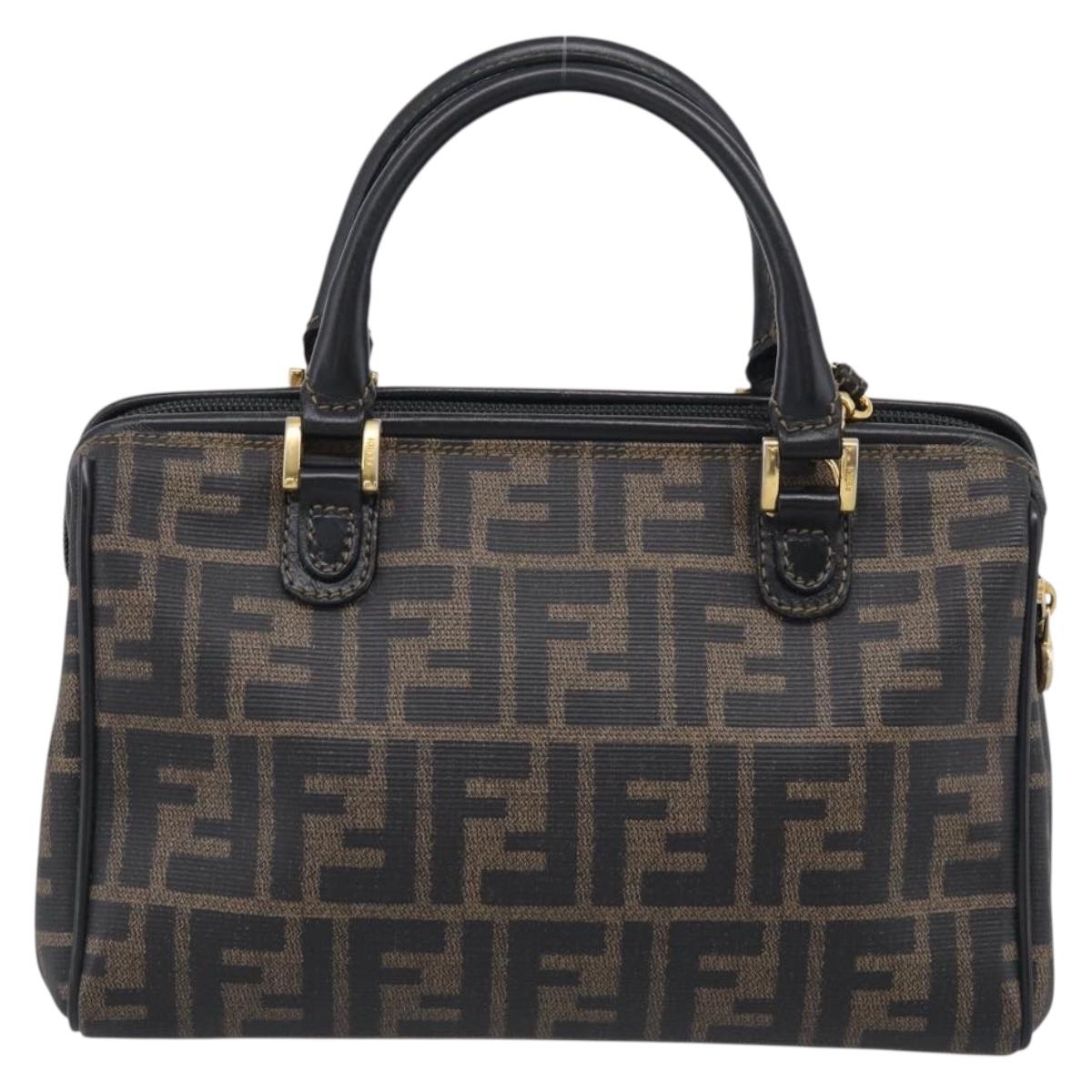 FENDI Zucca Canvas Hand Bag PVC 2way Black Brown Auth 210043
