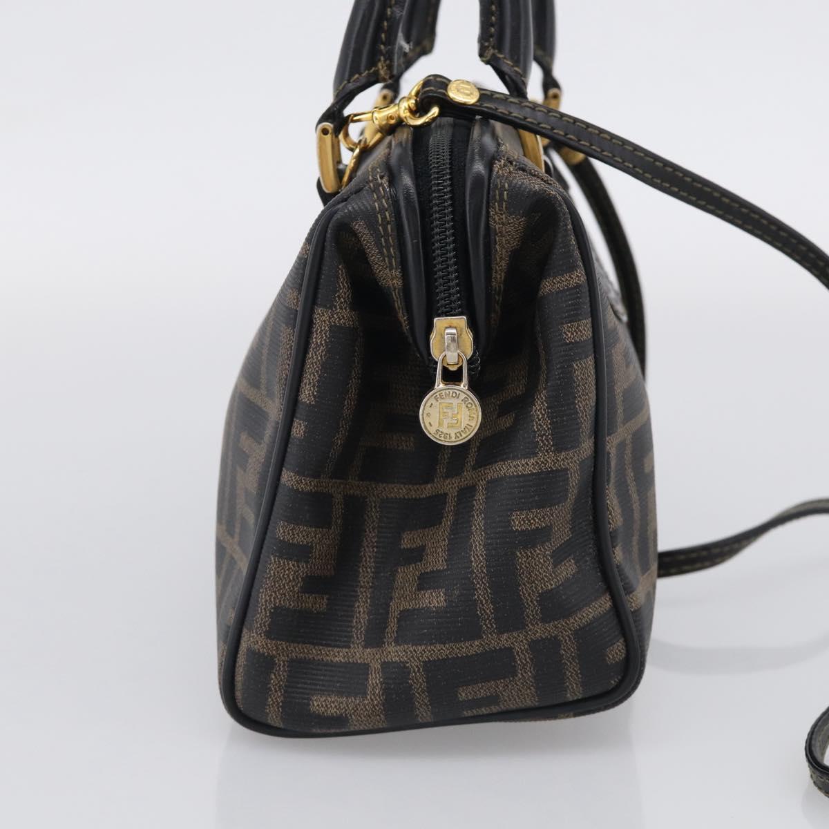 FENDI Zucca Canvas Hand Bag PVC 2way Black Brown Auth 210043