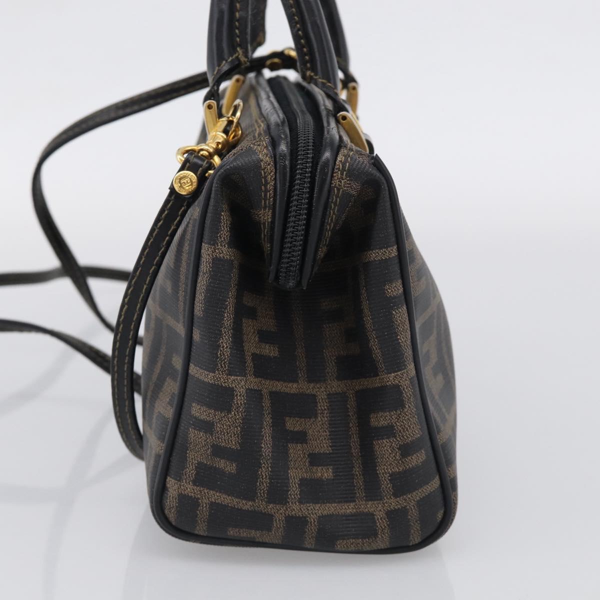 FENDI Zucca Canvas Hand Bag PVC 2way Black Brown Auth 210043