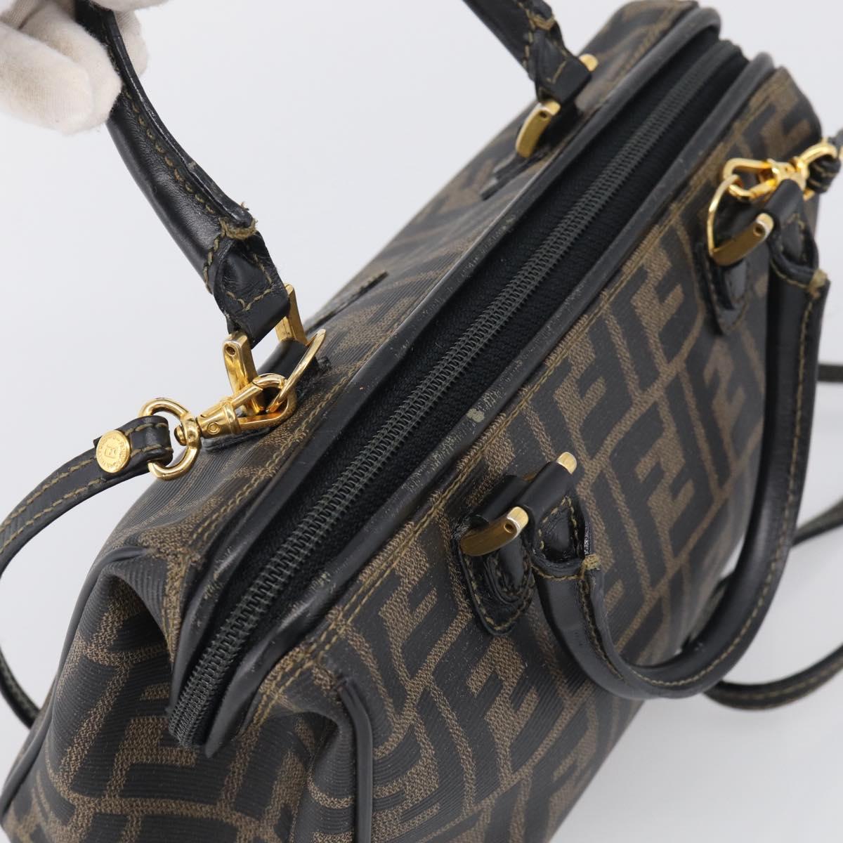 FENDI Zucca Canvas Hand Bag PVC 2way Black Brown Auth 210043
