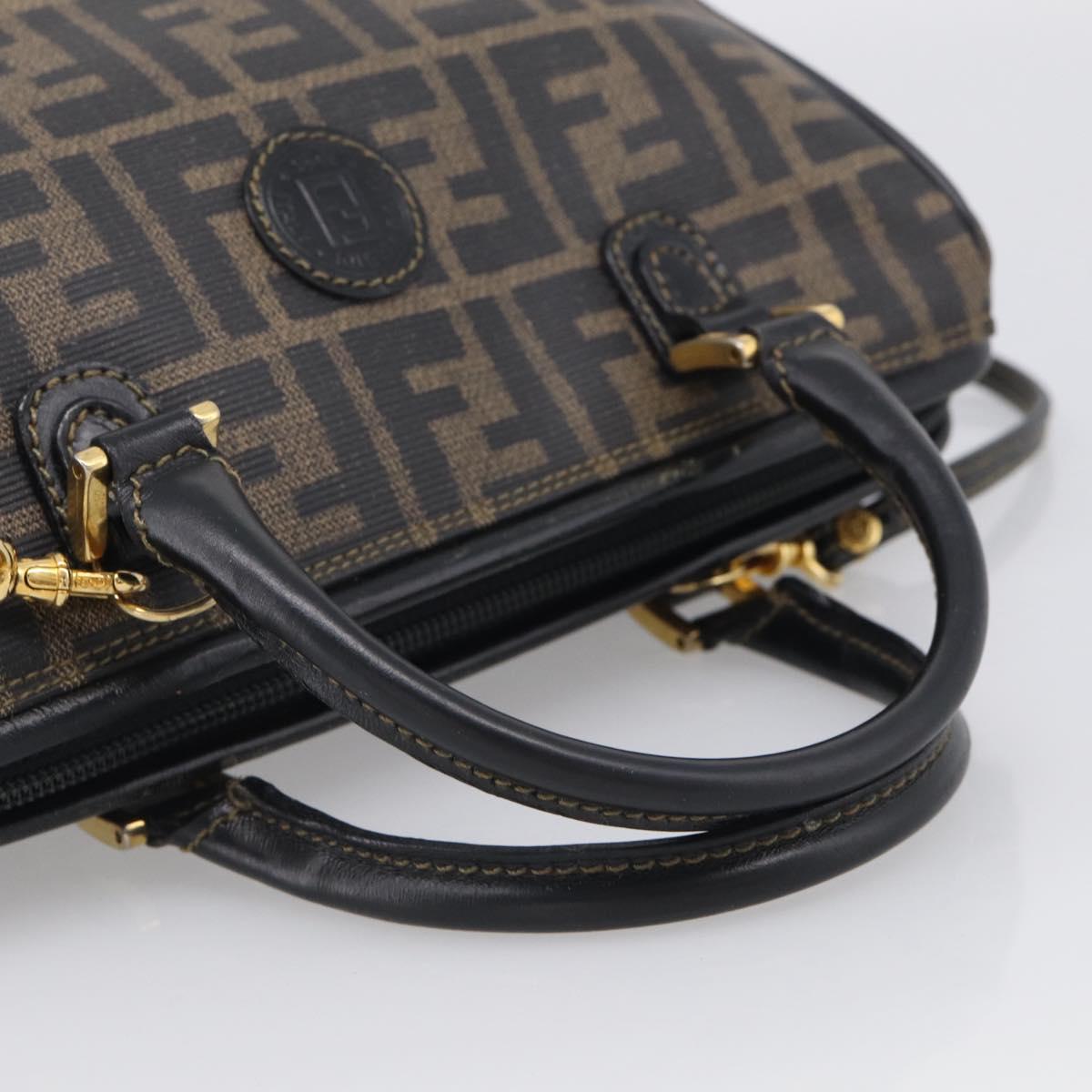 FENDI Zucca Canvas Hand Bag PVC 2way Black Brown Auth 210043
