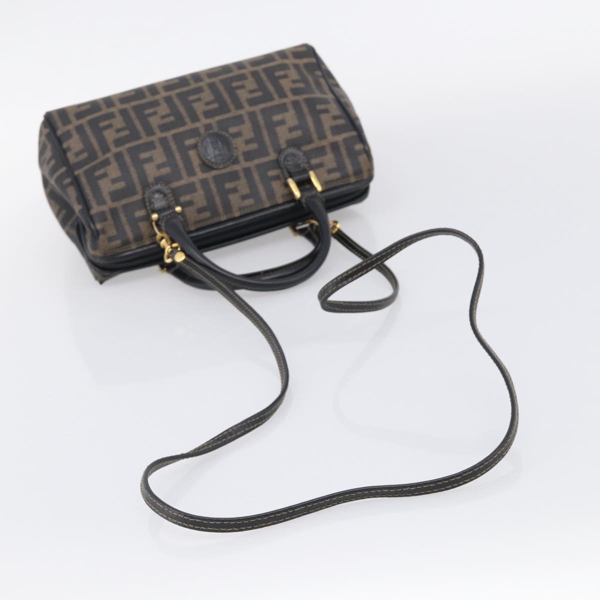 FENDI Zucca Canvas Hand Bag PVC 2way Black Brown Auth 210043