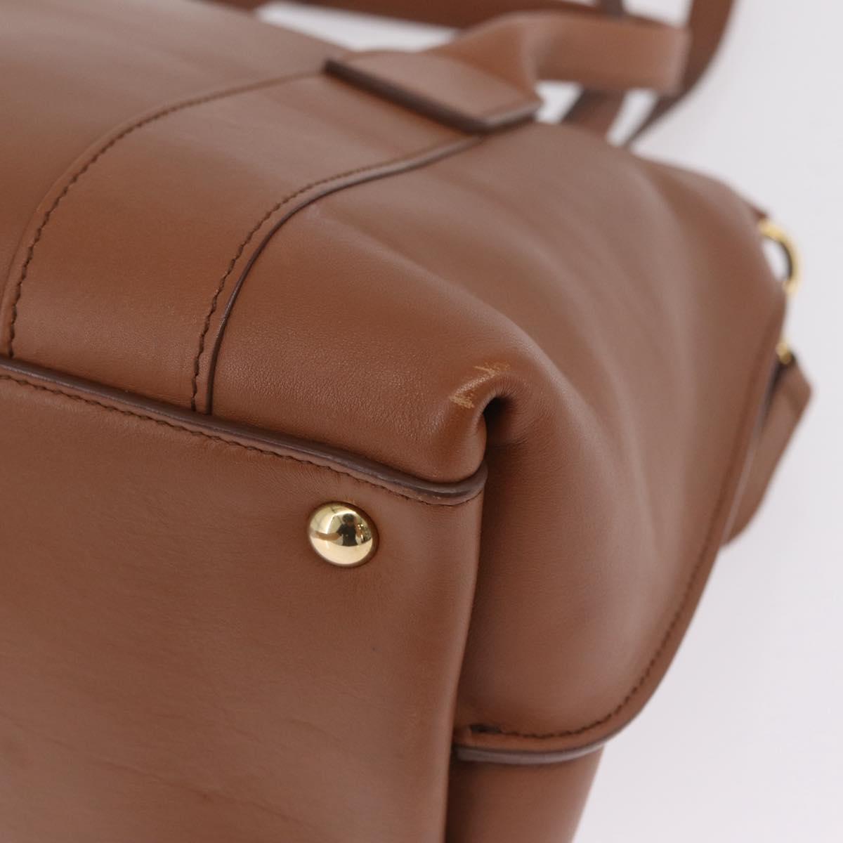 Salvatore Ferragamo Gancini Hand Bag Leather 2way Brown Gold Auth 210044V