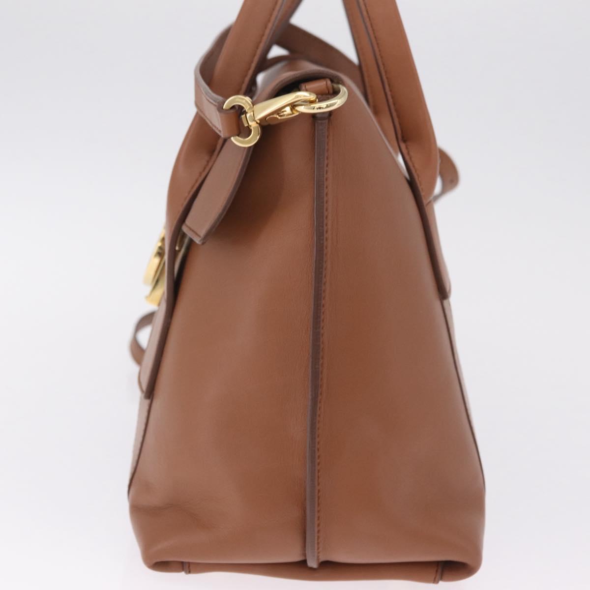 Salvatore Ferragamo Gancini Hand Bag Leather 2way Brown Gold Auth 210044V
