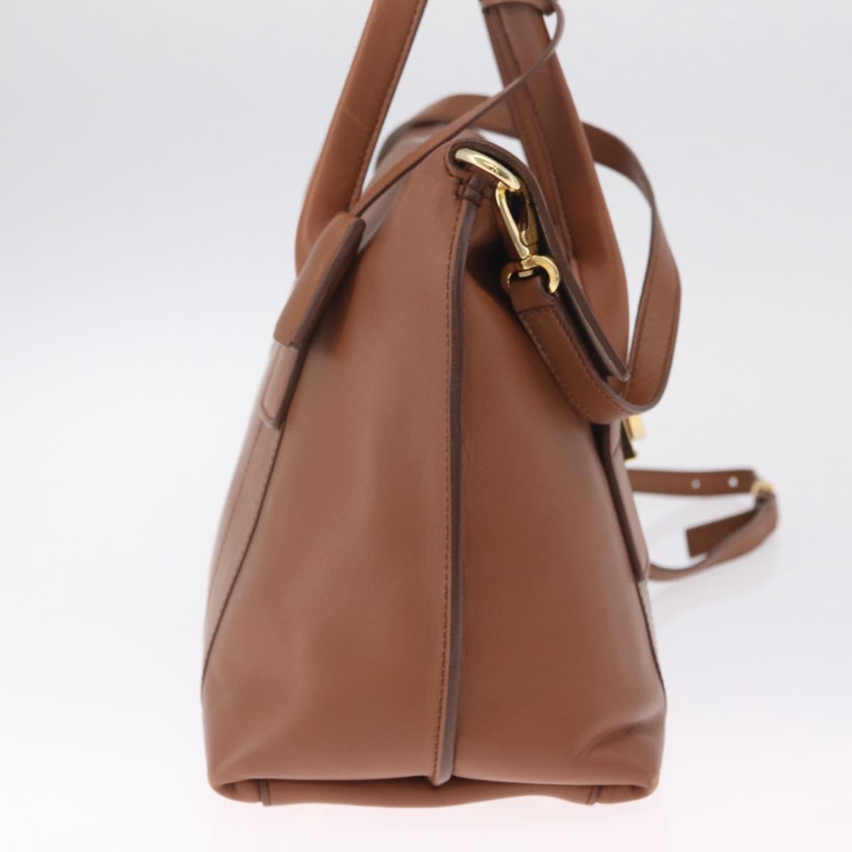 Salvatore Ferragamo Gancini Hand Bag Leather 2way Brown Gold Auth 210044V