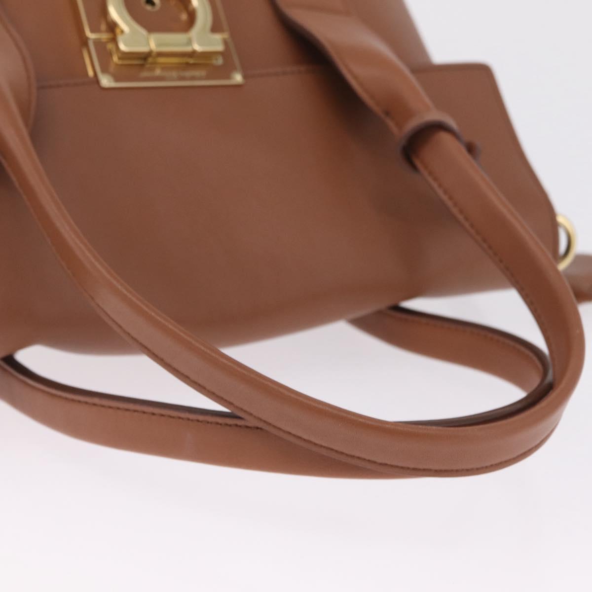 Salvatore Ferragamo Gancini Hand Bag Leather 2way Brown Gold Auth 210044V