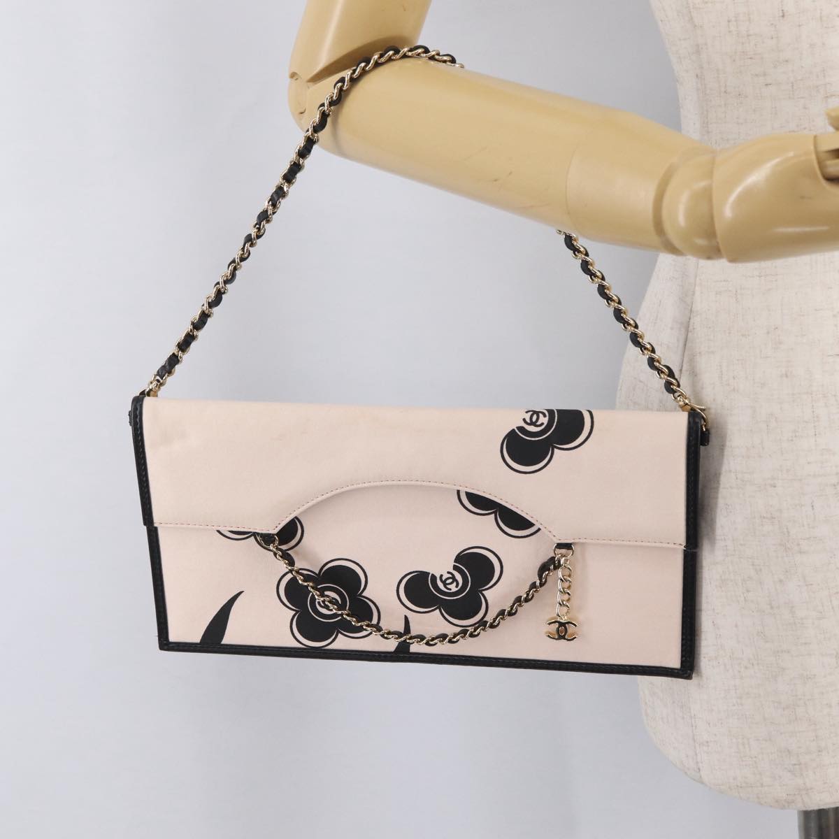 CHANEL Chain Shoulder Bag Canvas Pink Gold CC Auth 210045V