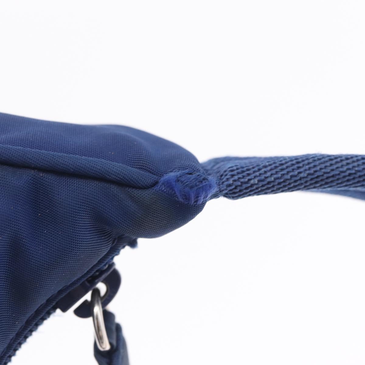 PRADA Hand Pouch Hand Bag Nylon Blue Silver Auth 210051A