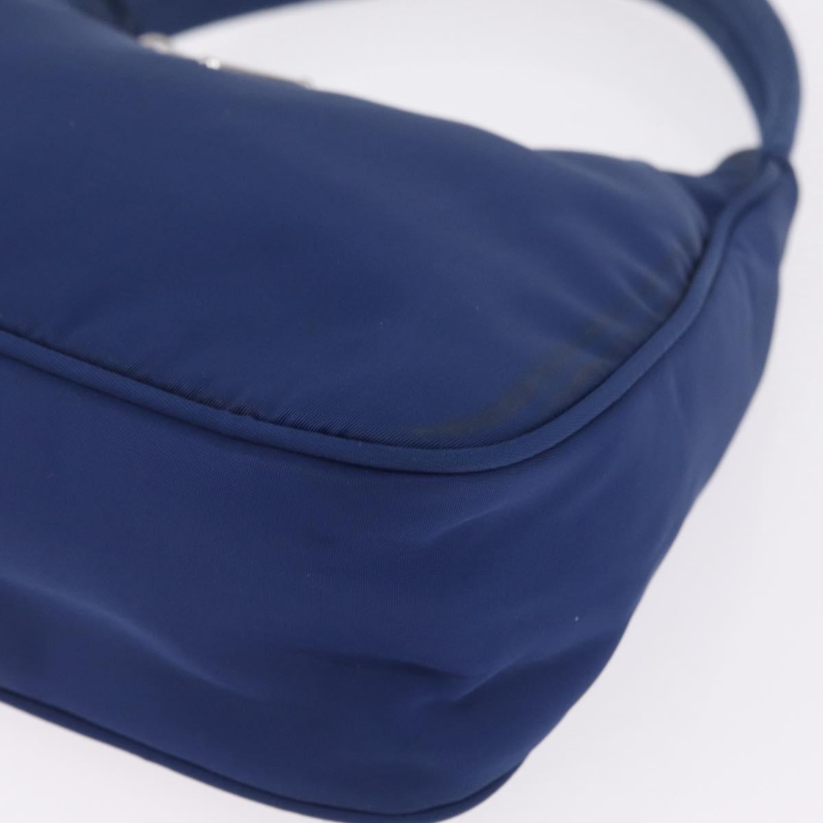 PRADA Hand Pouch Hand Bag Nylon Blue Silver Auth 210051A