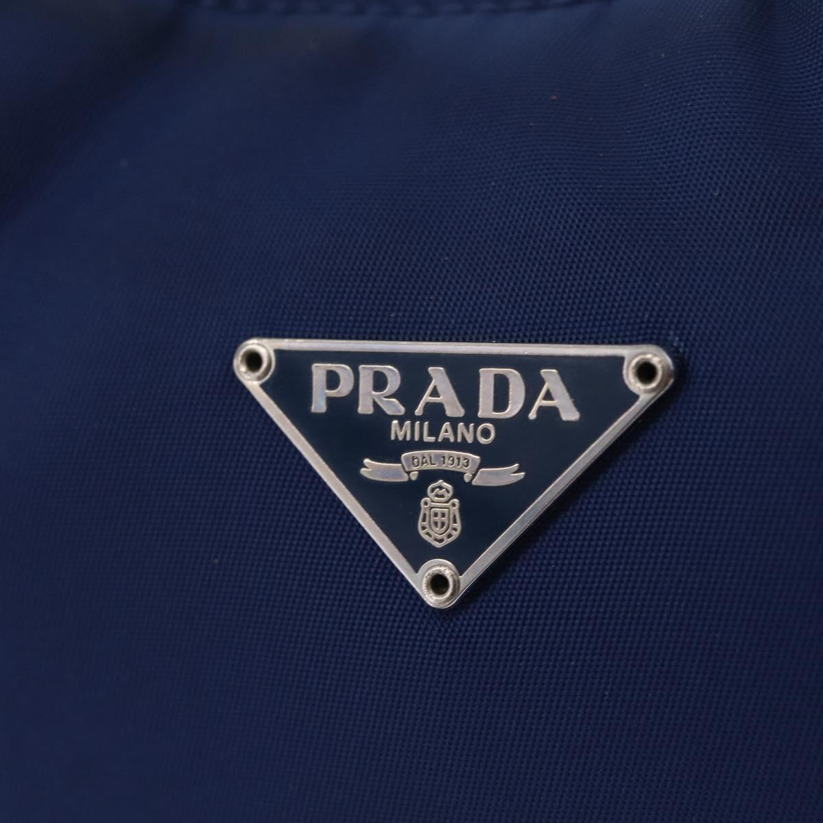 PRADA Hand Pouch Hand Bag Nylon Blue Silver Auth 210051A