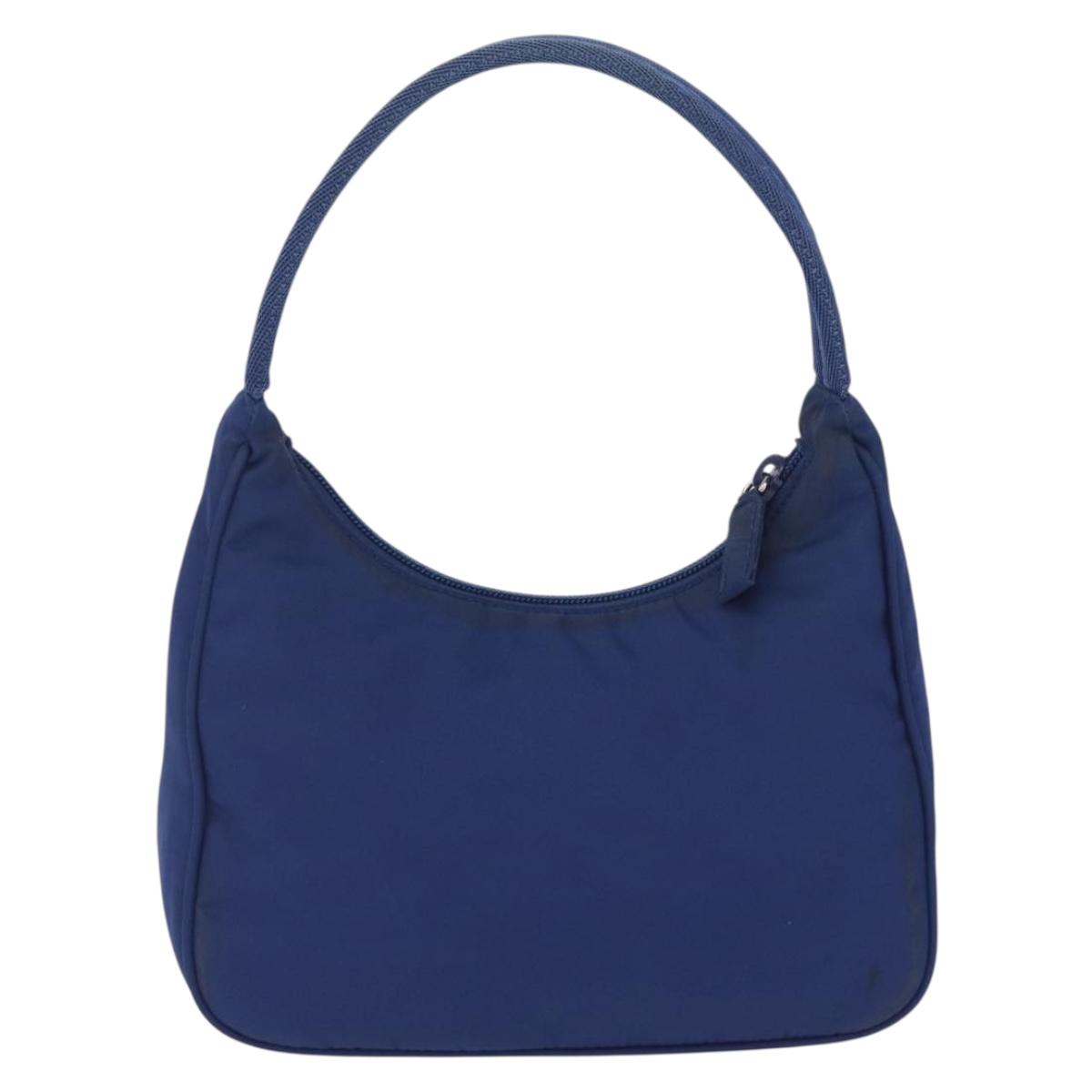 PRADA Hand Pouch Hand Bag Nylon Blue Silver Auth 210051A