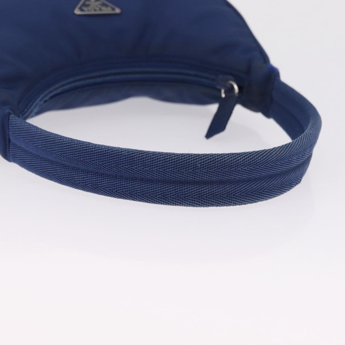 PRADA Hand Pouch Hand Bag Nylon Blue Silver Auth 210051A
