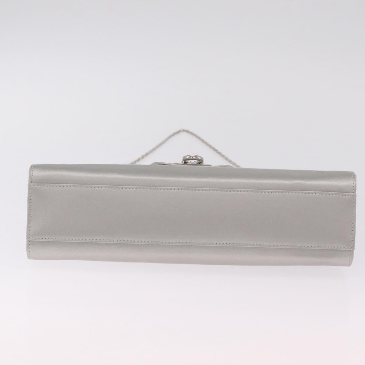 Salvatore Ferragamo Gancini Chain Shoulder Bag Satin Gray Silver Auth 210053A