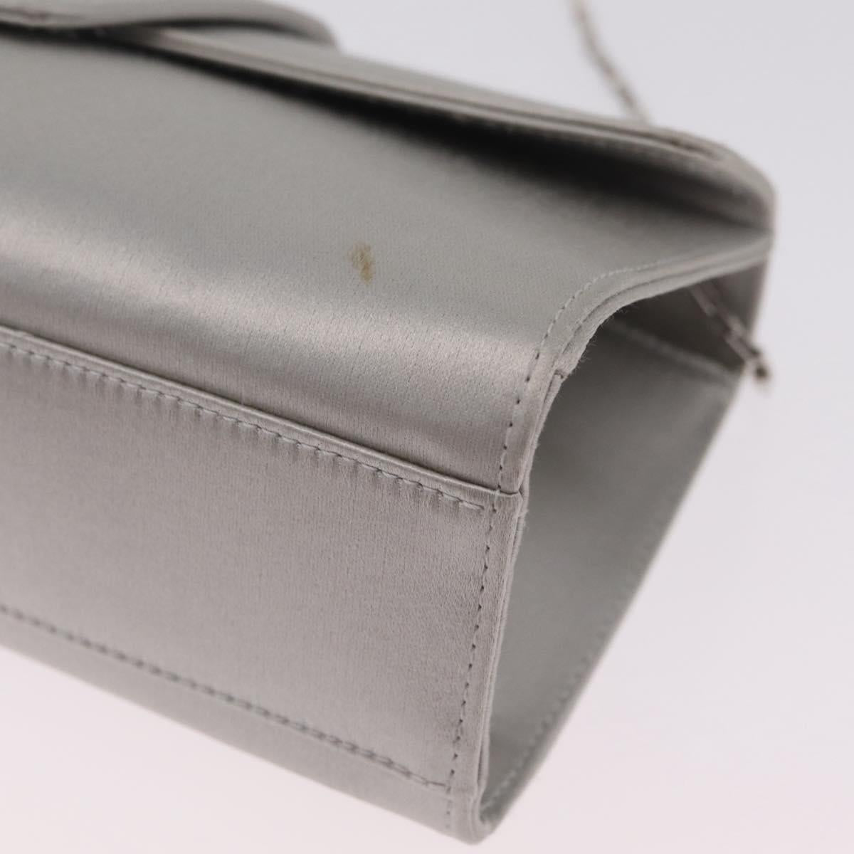Salvatore Ferragamo Gancini Chain Shoulder Bag Satin Gray Silver Auth 210053A
