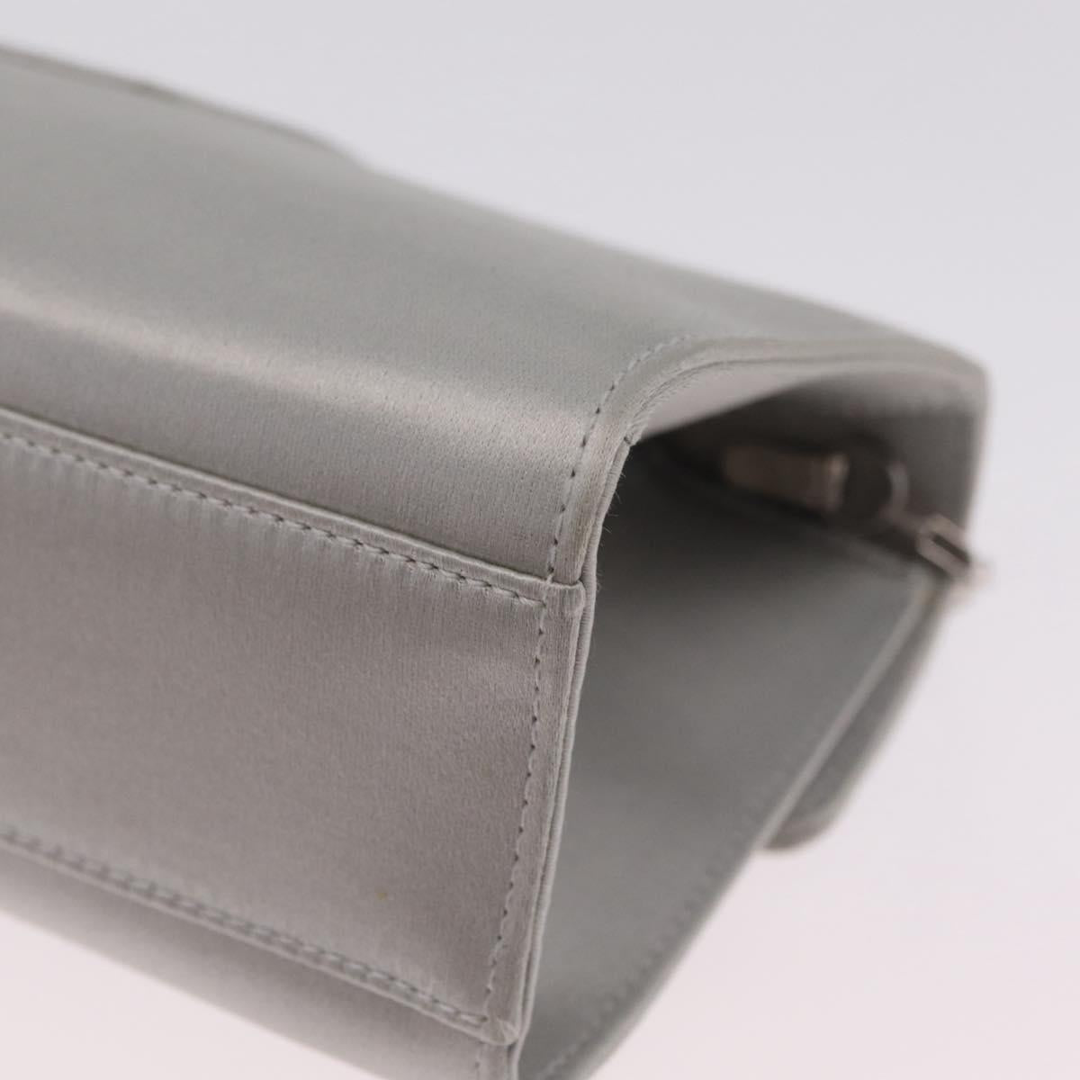 Salvatore Ferragamo Gancini Chain Shoulder Bag Satin Gray Silver Auth 210053A