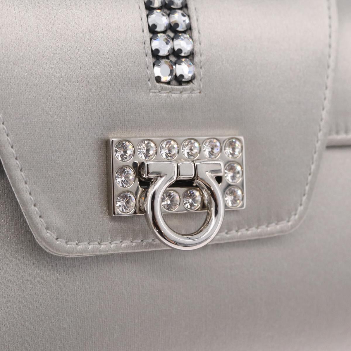 Salvatore Ferragamo Gancini Chain Shoulder Bag Satin Gray Silver Auth 210053A