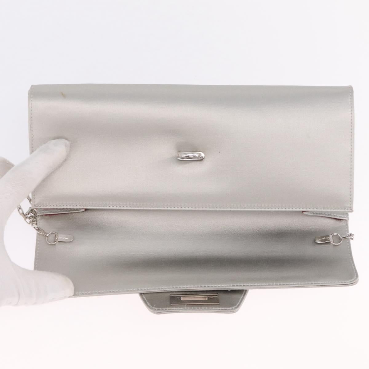 Salvatore Ferragamo Gancini Chain Shoulder Bag Satin Gray Silver Auth 210053A