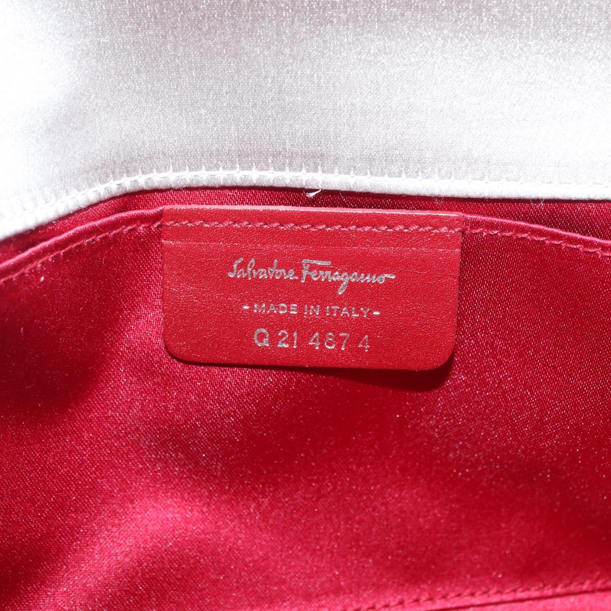 Salvatore Ferragamo Gancini Chain Shoulder Bag Satin Gray Silver Auth 210053A
