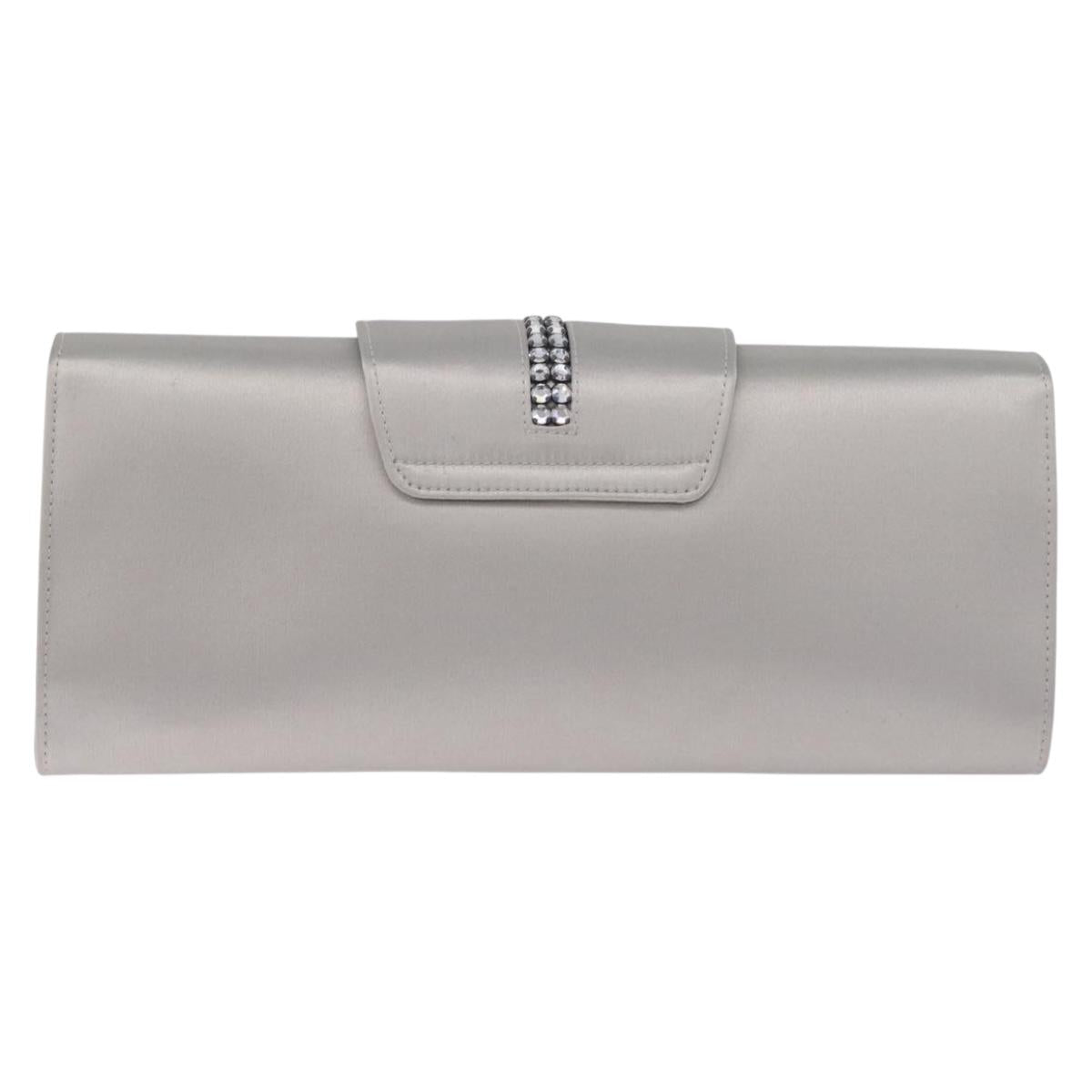 Salvatore Ferragamo Gancini Chain Shoulder Bag Satin Gray Silver Auth 210053A