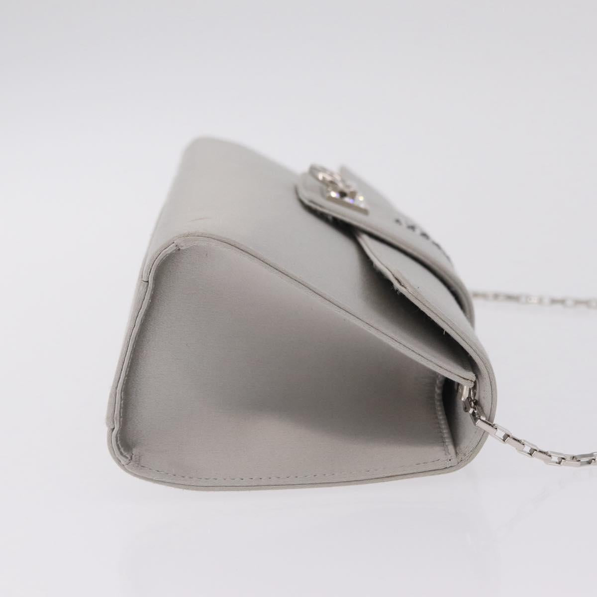 Salvatore Ferragamo Gancini Chain Shoulder Bag Satin Gray Silver Auth 210053A