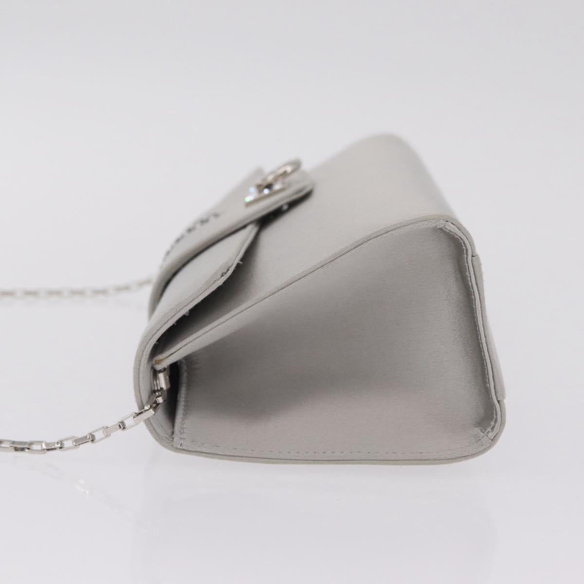 Salvatore Ferragamo Gancini Chain Shoulder Bag Satin Gray Silver Auth 210053A