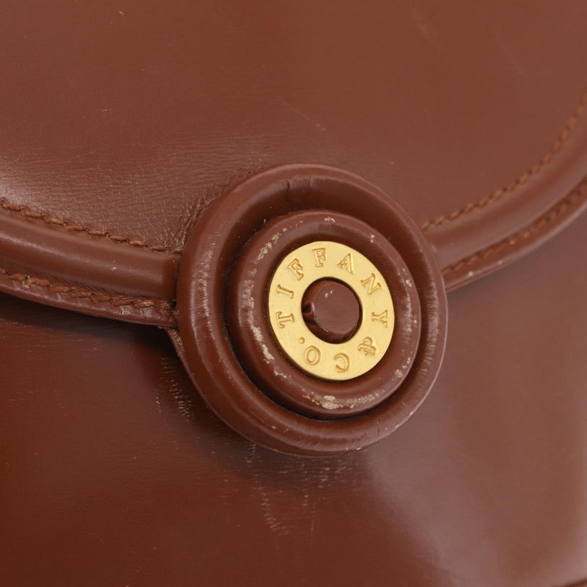 Tiffany & Co. Chain Shoulder Bag Leather Brown Gold Auth 210055
