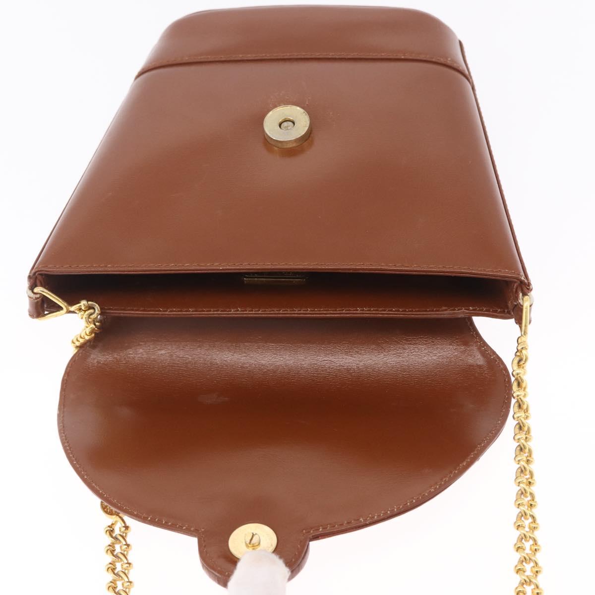 Tiffany & Co. Chain Shoulder Bag Leather Brown Gold Auth 210055