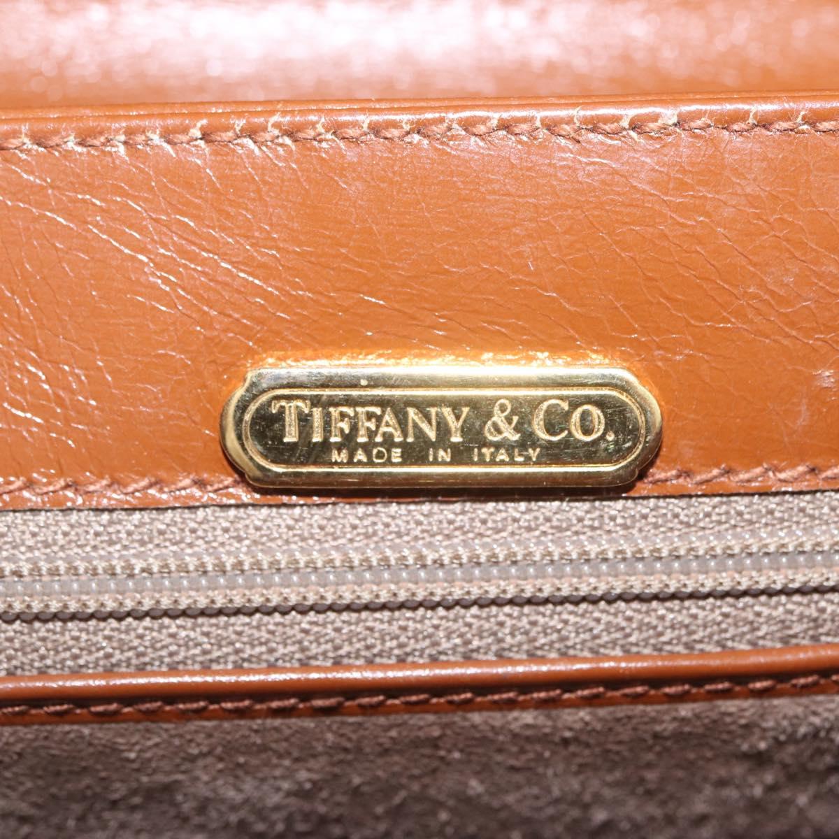 Tiffany & Co. Chain Shoulder Bag Leather Brown Gold Auth 210055