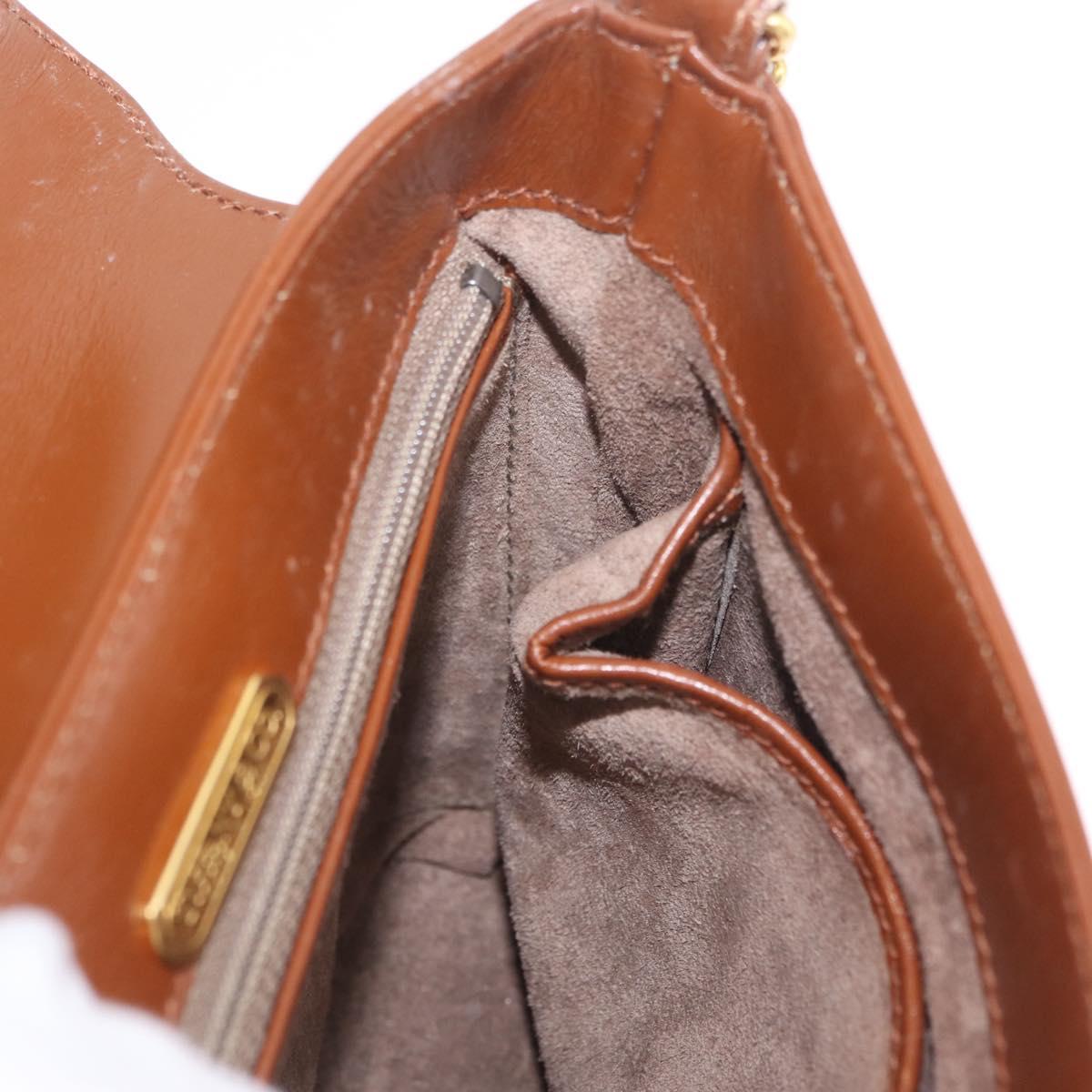 Tiffany & Co. Chain Shoulder Bag Leather Brown Gold Auth 210055