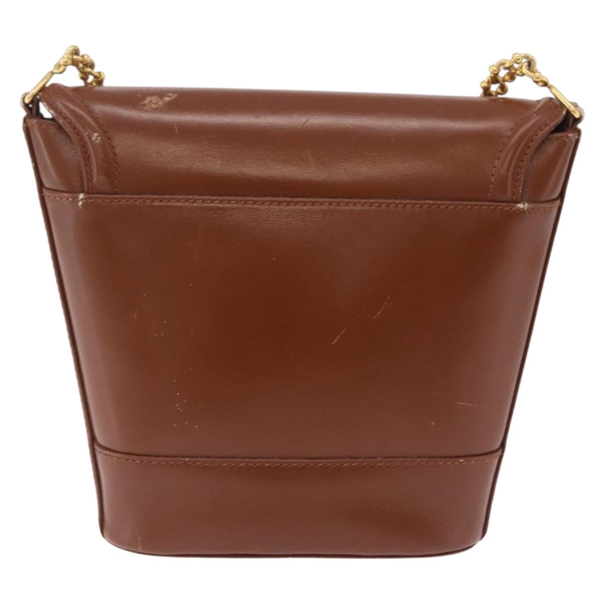 Tiffany & Co. Chain Shoulder Bag Leather Brown Gold Auth 210055