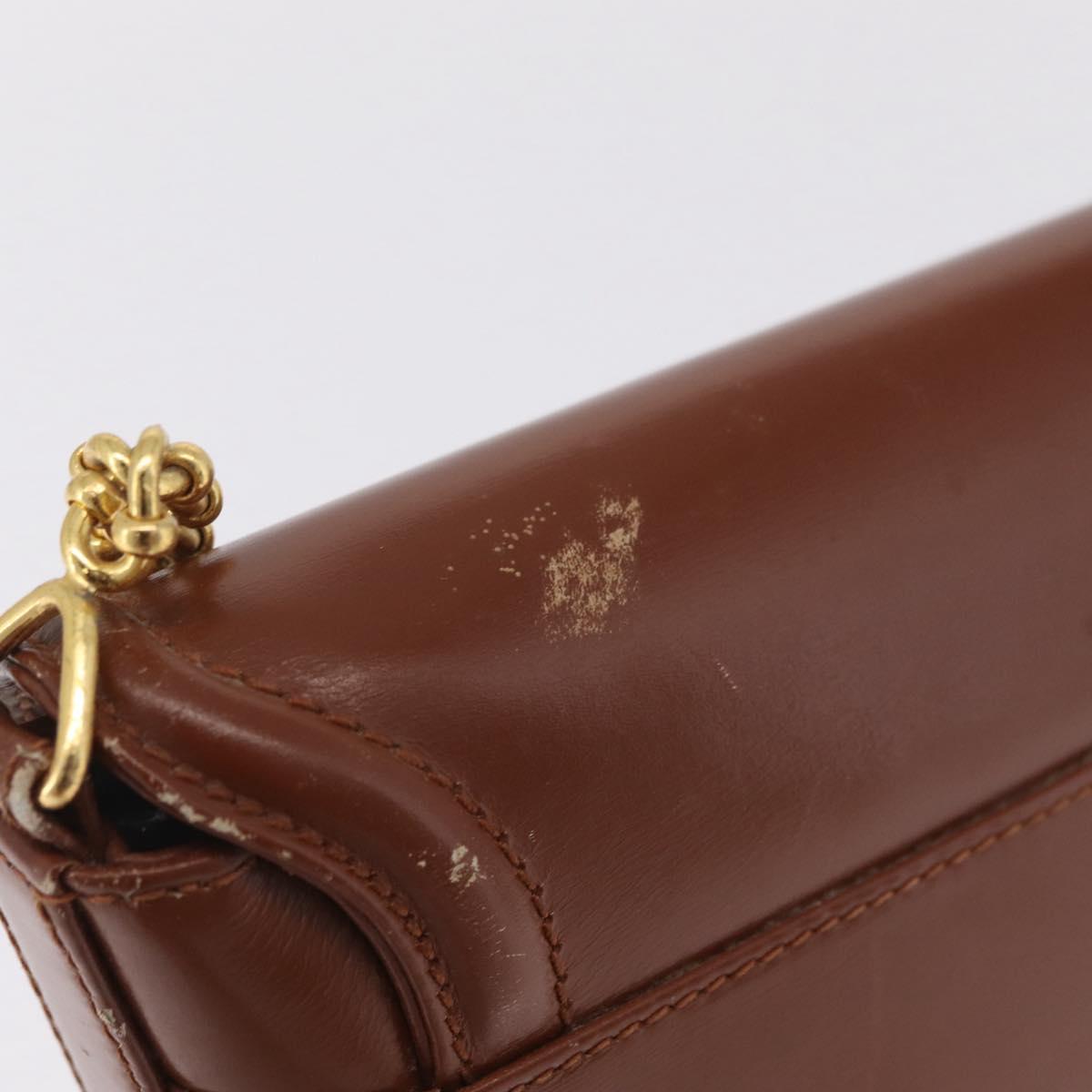 Tiffany & Co. Chain Shoulder Bag Leather Brown Gold Auth 210055