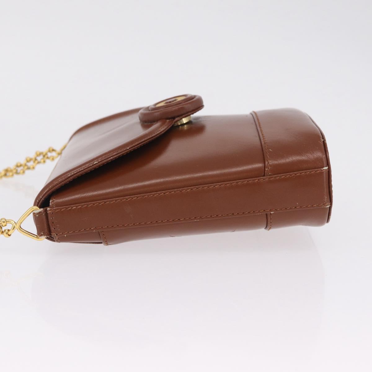 Tiffany & Co. Chain Shoulder Bag Leather Brown Gold Auth 210055