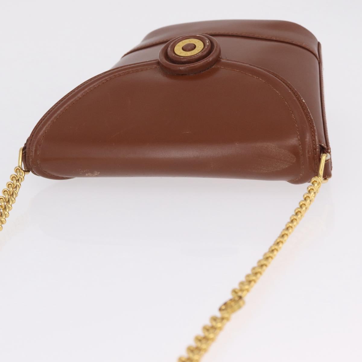 Tiffany & Co. Chain Shoulder Bag Leather Brown Gold Auth 210055