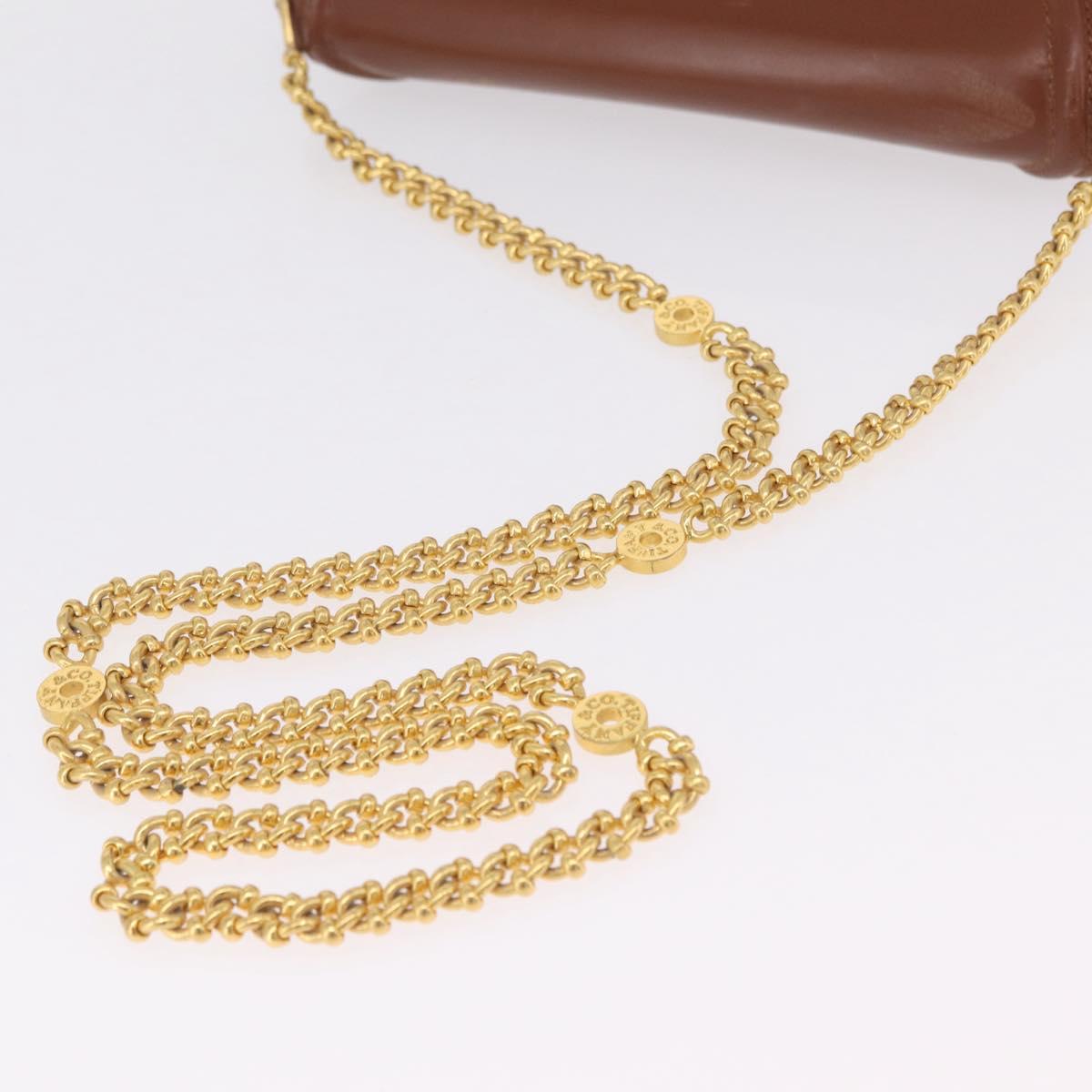 Tiffany & Co. Chain Shoulder Bag Leather Brown Gold Auth 210055