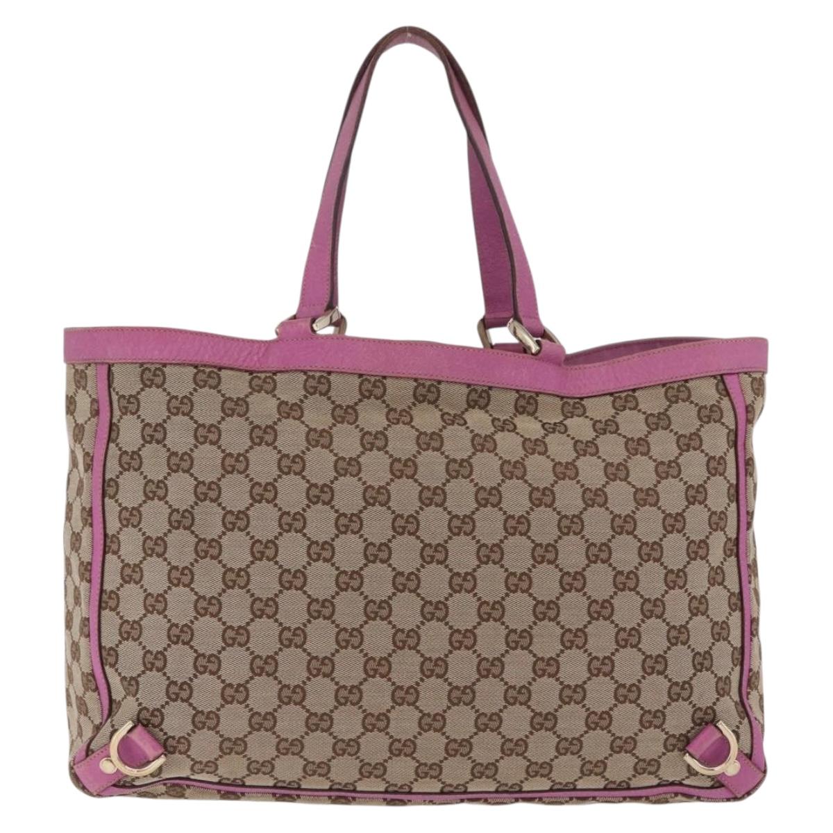 GUCCI GG Canvas Tote Bag Beige Gold 141472 Auth 210056