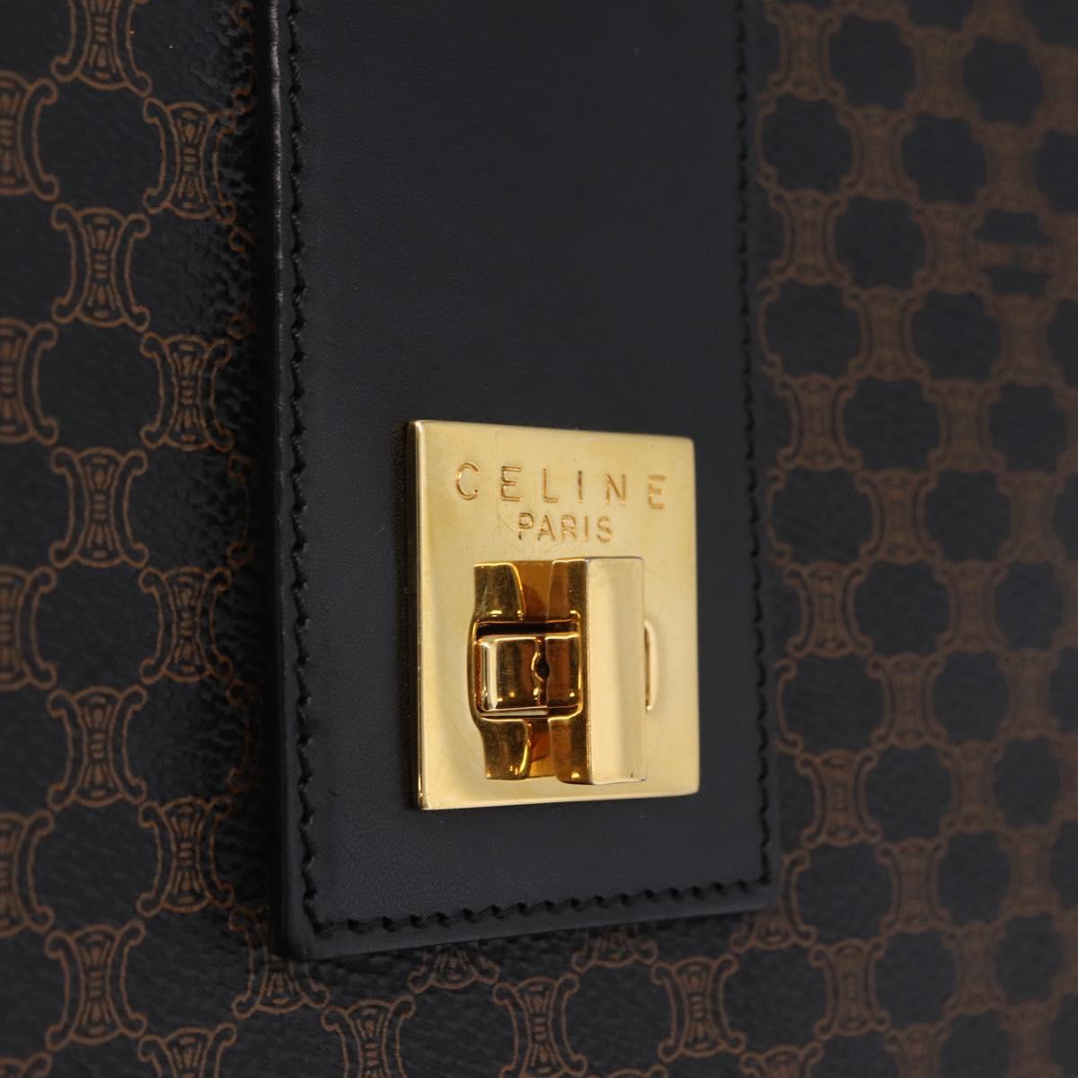 CELINE Macadam Canvas Shoulder Bag PVC Leather Black Gold Auth 210057A