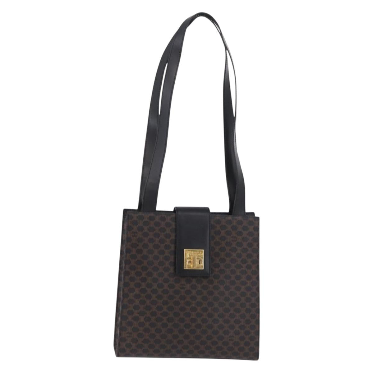 CELINE Macadam Canvas Shoulder Bag PVC Leather Black Gold Auth 210057A