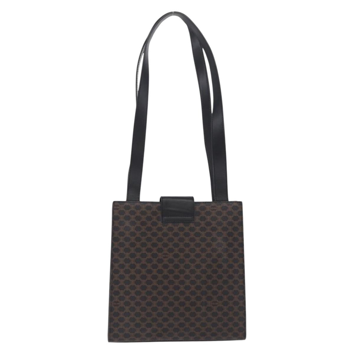 CELINE Macadam Canvas Shoulder Bag PVC Leather Black Gold Auth 210057A