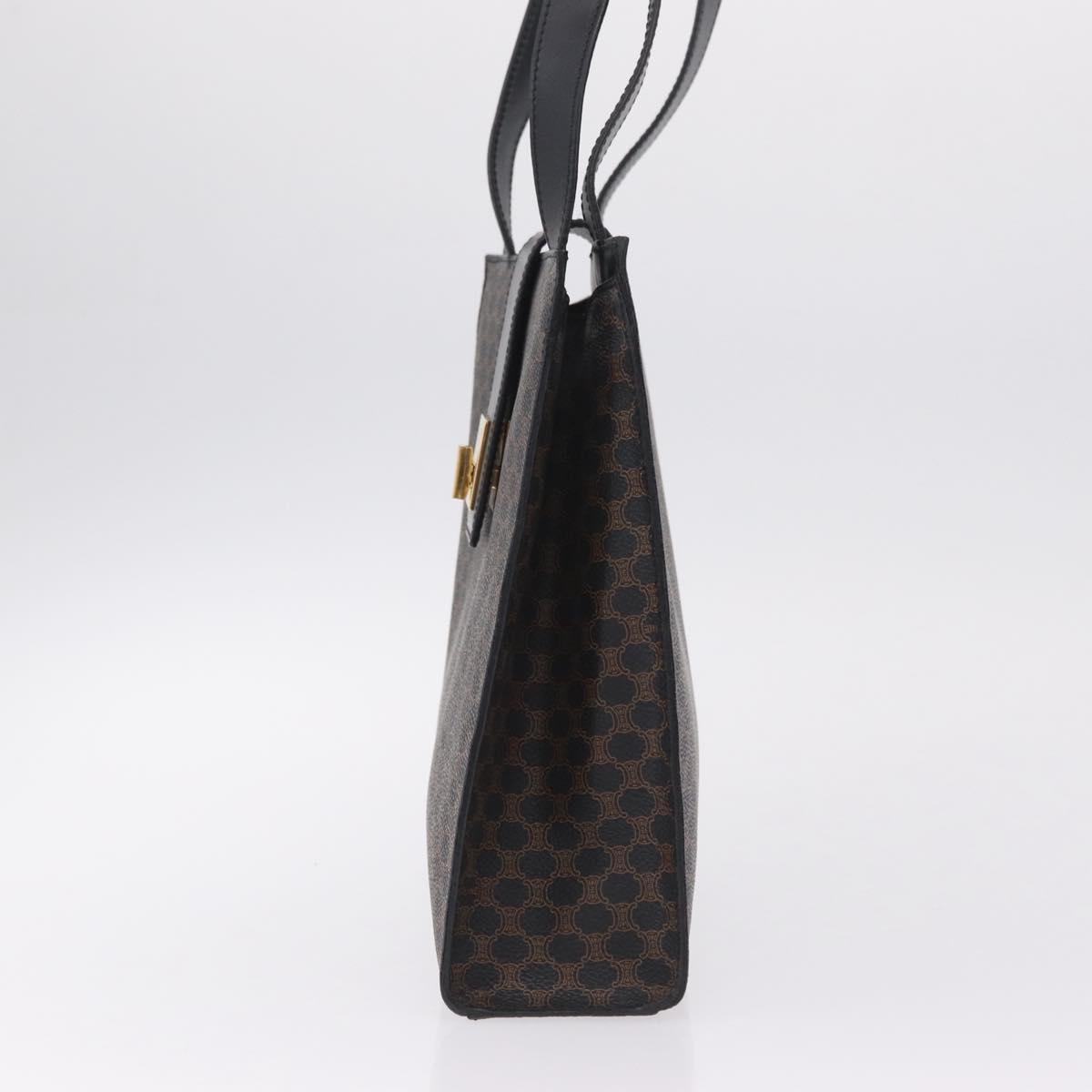 CELINE Macadam Canvas Shoulder Bag PVC Leather Black Gold Auth 210057A