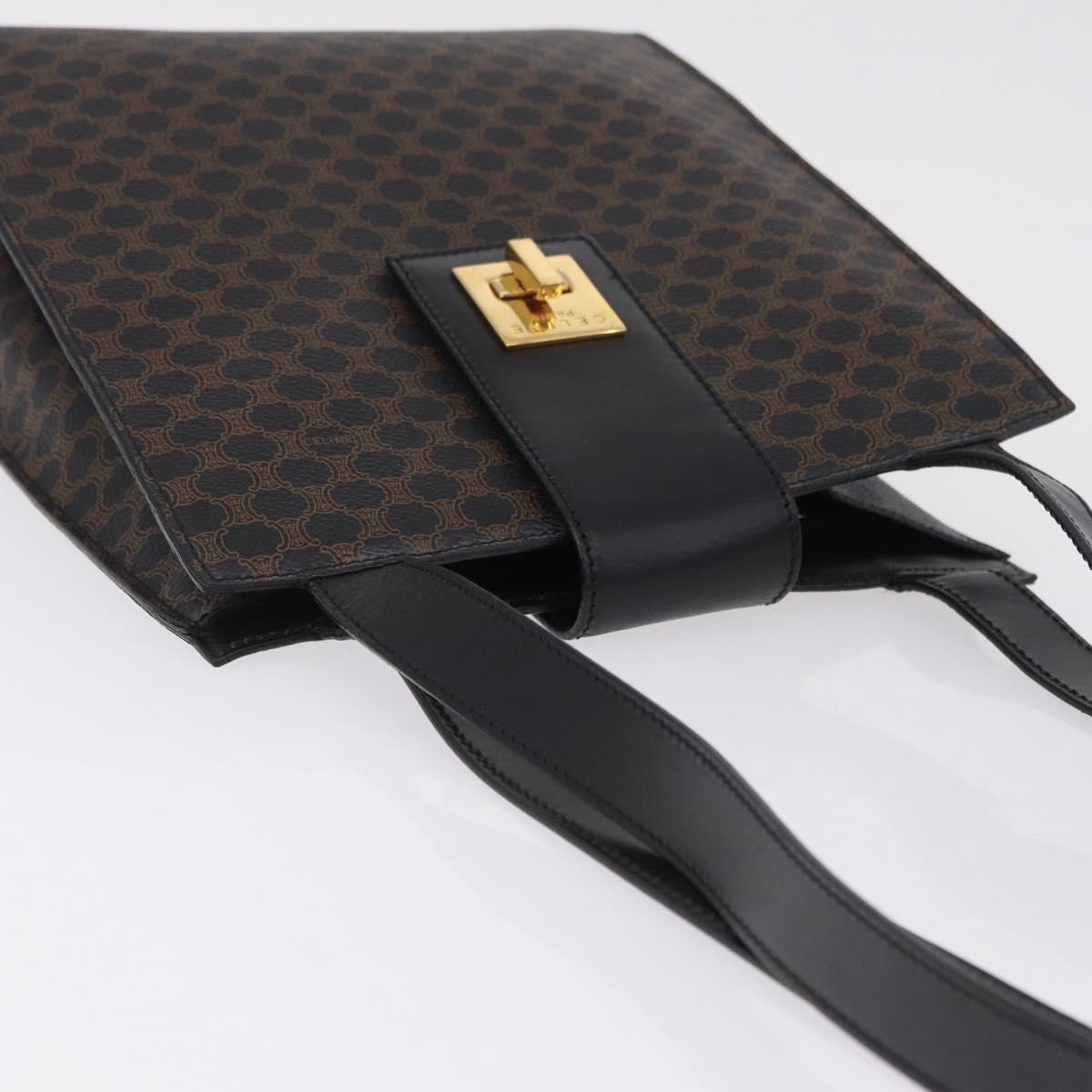 CELINE Macadam Canvas Shoulder Bag PVC Leather Black Gold Auth 210057A