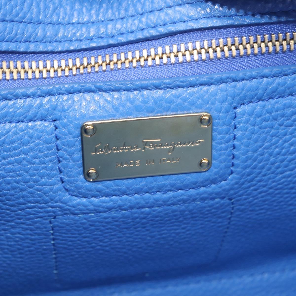 Salvatore Ferragamo Gancini Amy Hand Bag Leather 2way Blue Gold Auth 210060V