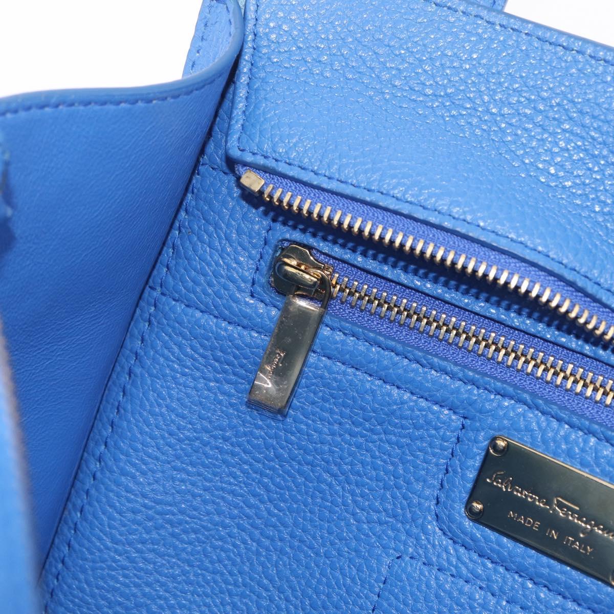 Salvatore Ferragamo Gancini Amy Hand Bag Leather 2way Blue Gold Auth 210060V