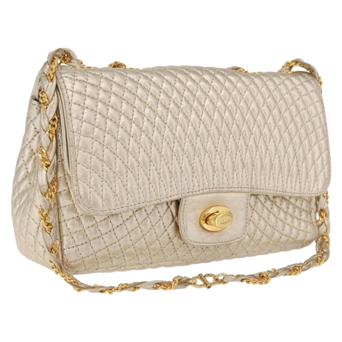 Bally Chain Shoulder Bag Leather Gold Auth 210061A