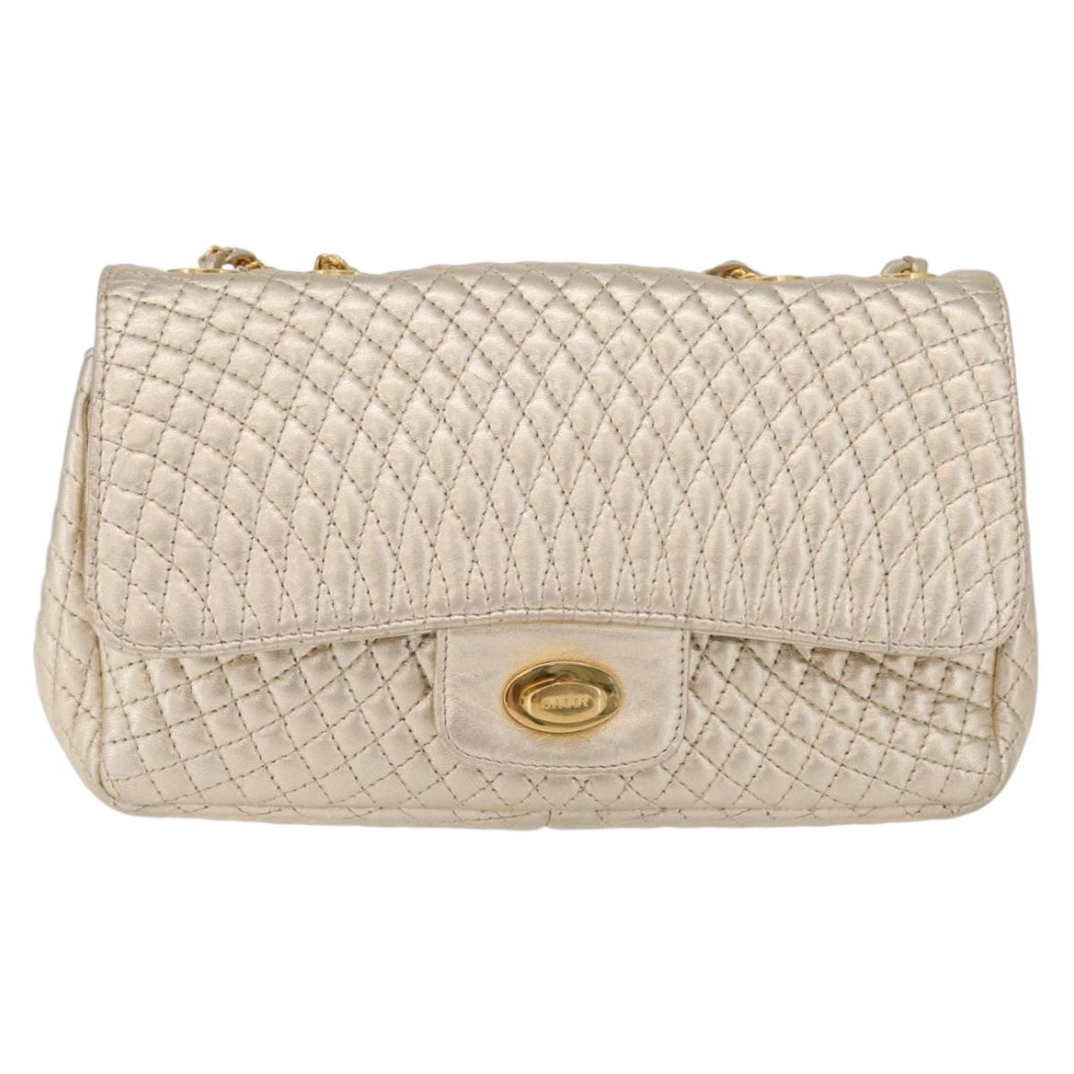 Bally Chain Shoulder Bag Leather Gold Auth 210061A