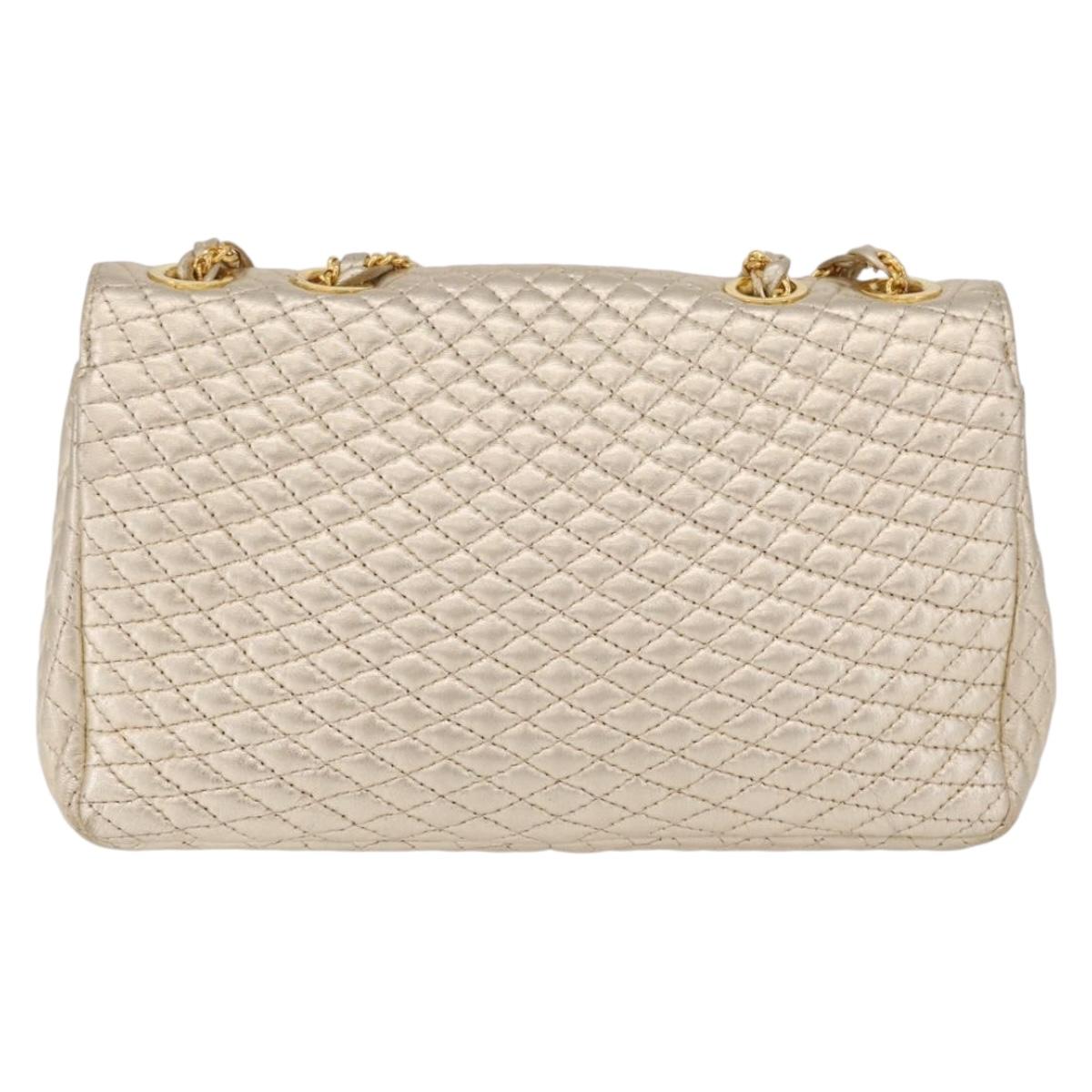 Bally Chain Shoulder Bag Leather Gold Auth 210061A